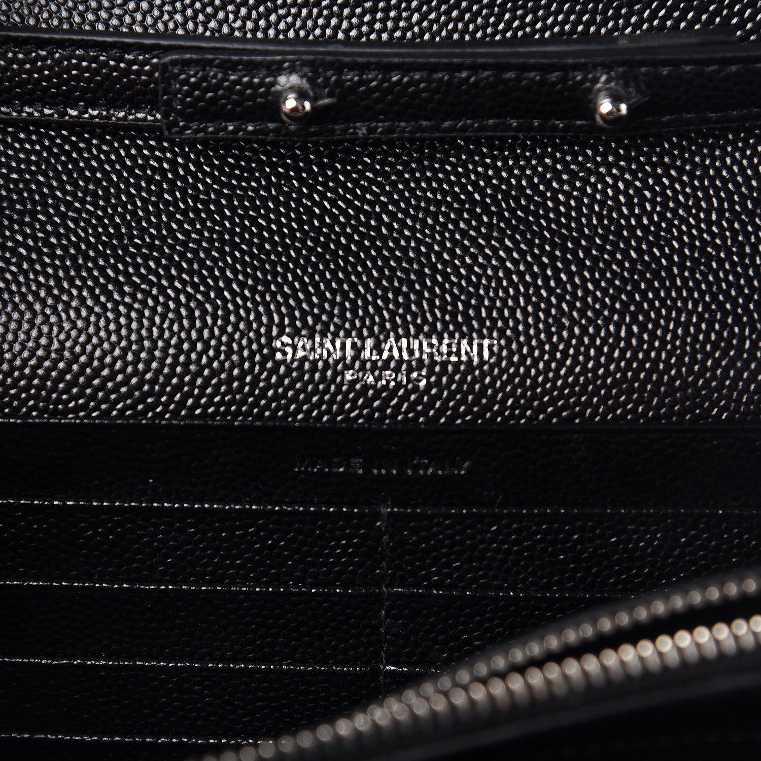 Saint Laurent Grain De Poudre Matelasse Chevron Monogram Chain Wallet Black 6 of 10