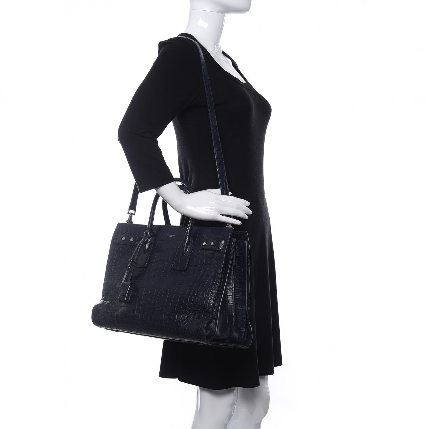 Calfskin Crocodile Embossed Medium Souple Sac De Jour Medium Blue