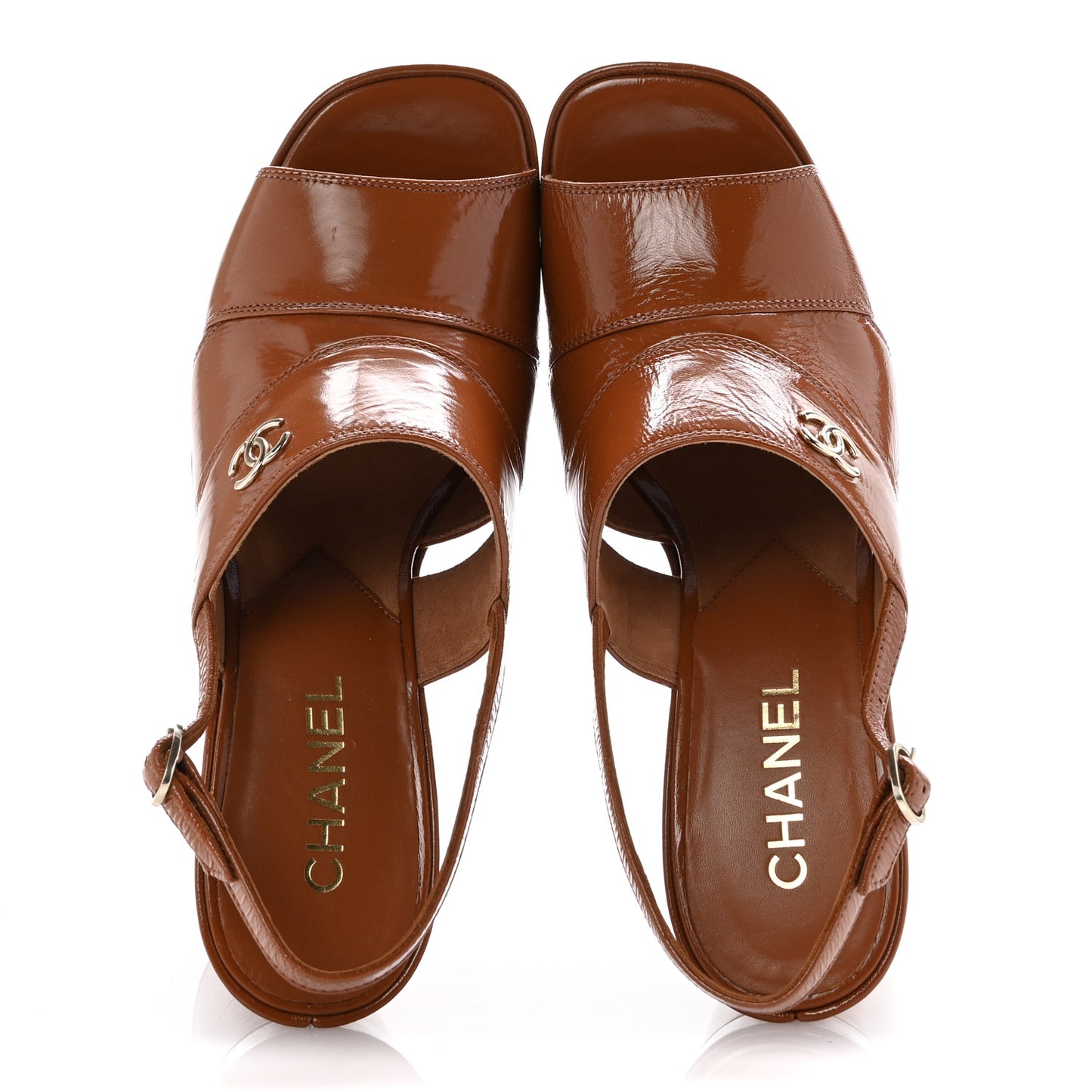 Crumpled Patent Lambskin Platform Sandals 41 Light Brown