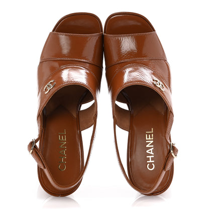 Chanel Crumpled Patent Lambskin Platform Sandals 41 Light Brown 2 of 12