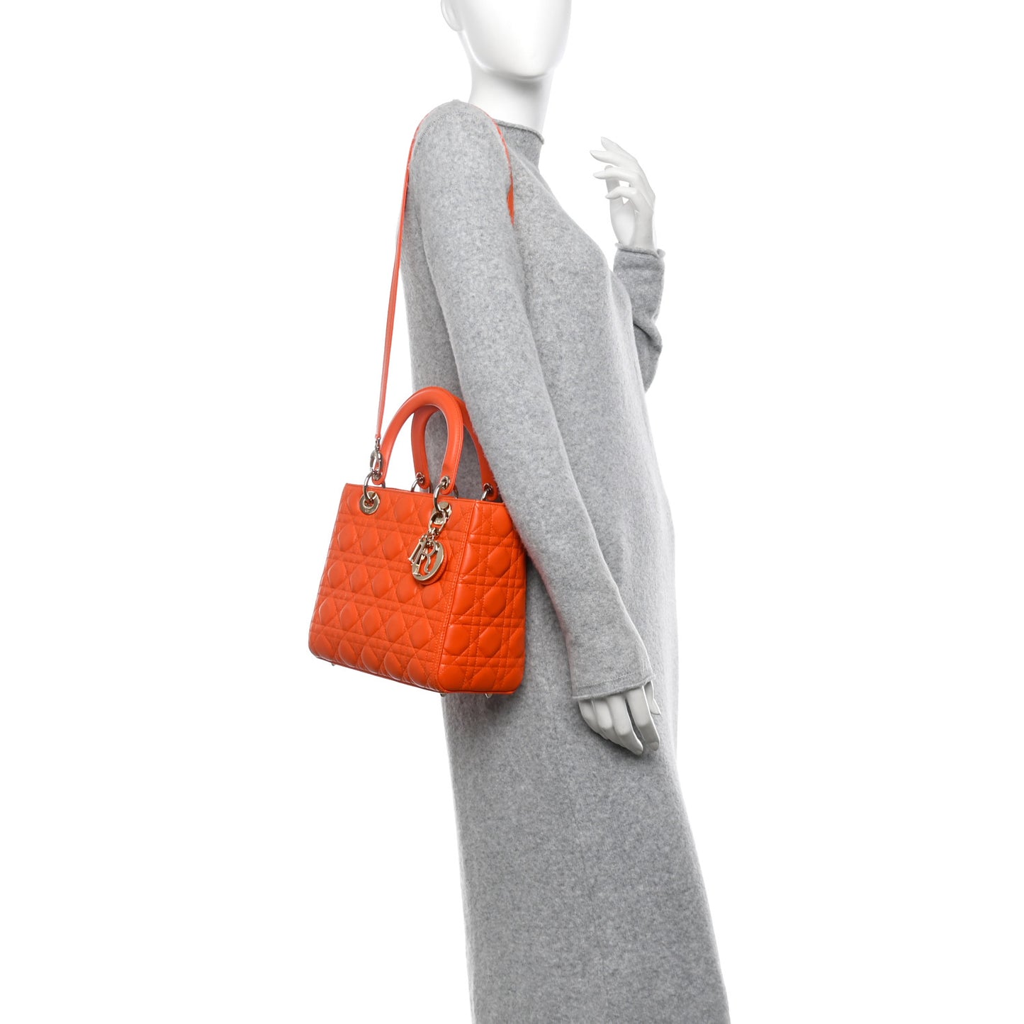 Lambskin Cannage Medium Lady Dior Orange