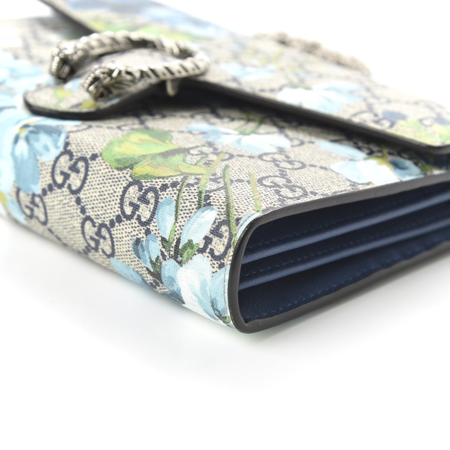 GG Supreme Monogram Blooms Mini Dionysus Chain Wallet Beige Blue Navy Vintage Blue