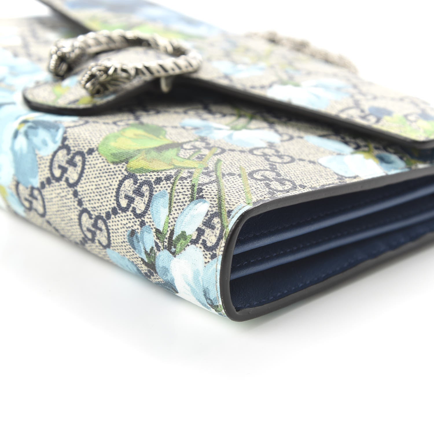 Gucci GG Supreme Monogram Blooms Mini Dionysus Chain Wallet Beige Blue Navy Vintage Blue 7 of 9