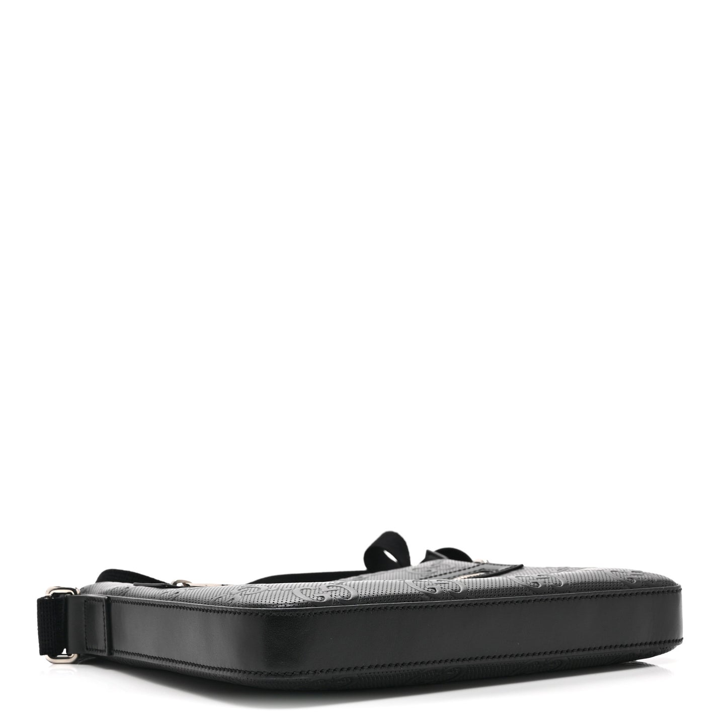 Calfskin GG Tennis Embossed Small Flat Messenger Bag Black