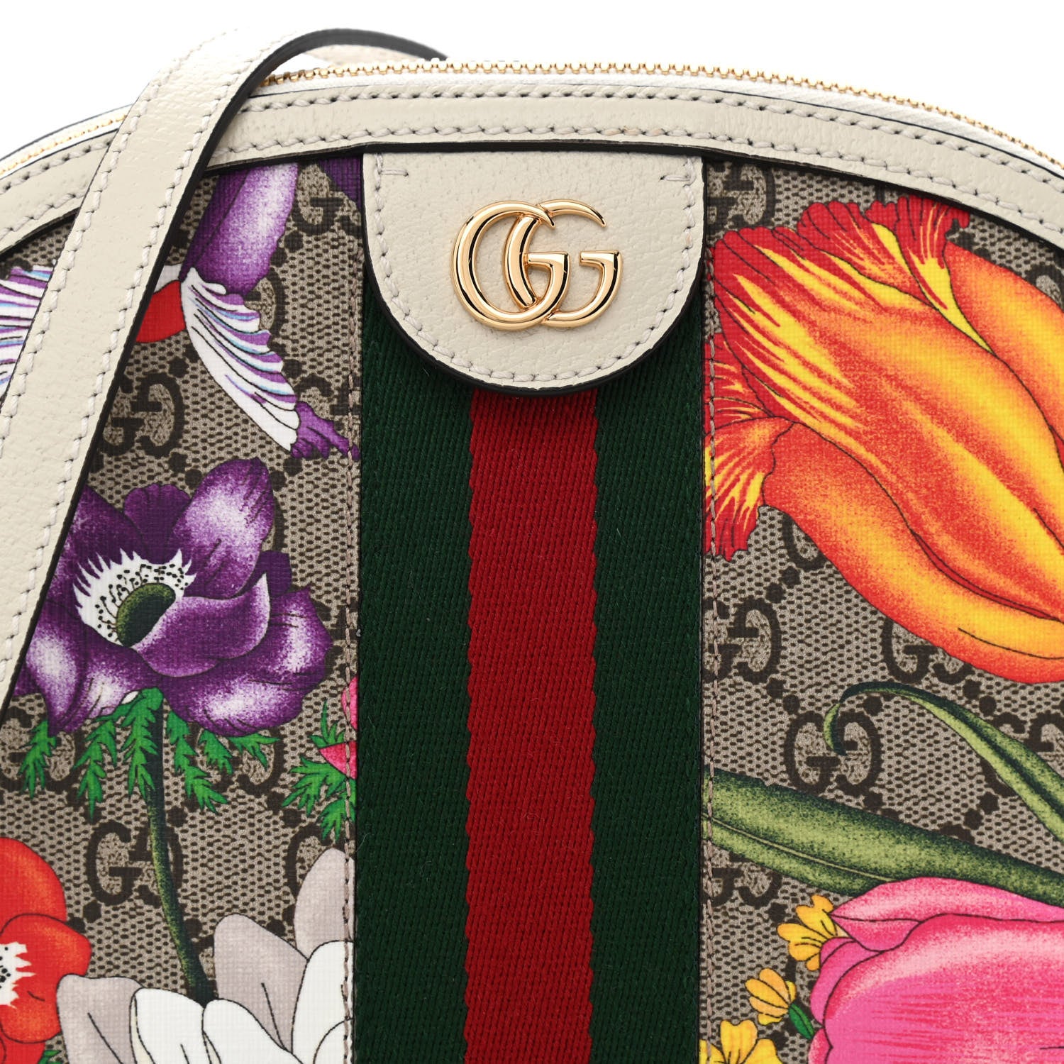 Gucci GG Supreme Monogram Flora Web GG Small Ophidia Dome Shoulder Bag White 8 of 10