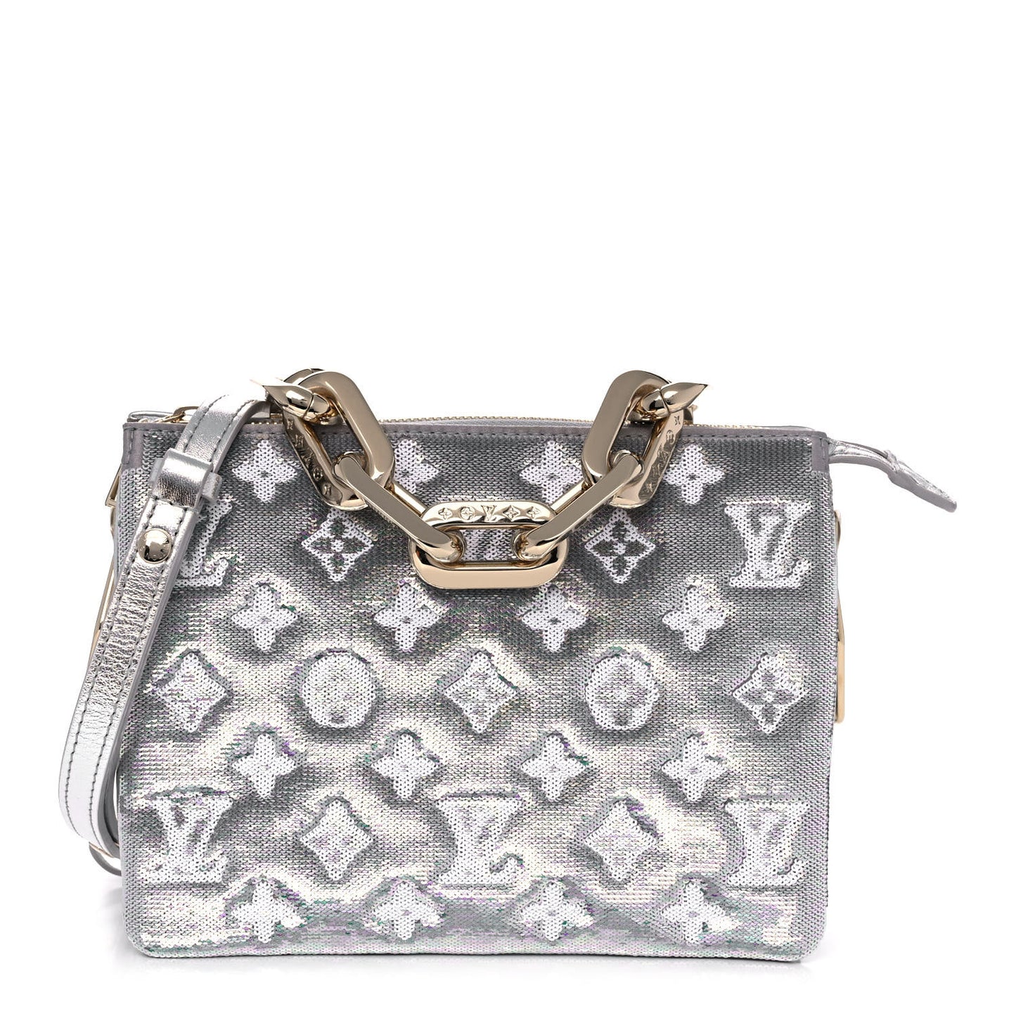 Satin Sequin Embroidered Monogram Coussin BB Silver