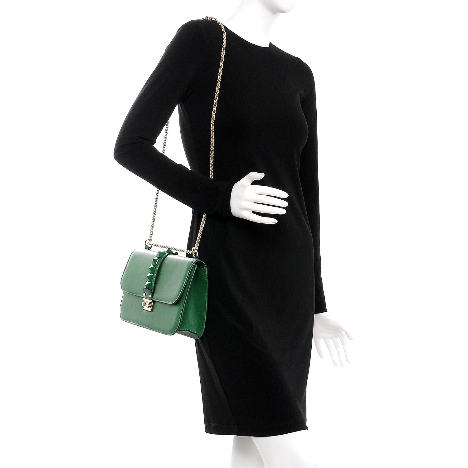Valentino Garavani Vitello Medium Glam Lock Rockstud Flap Pop Green 2 of 8