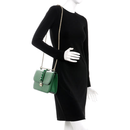 Valentino Garavani Vitello Medium Glam Lock Rockstud Flap Pop Green 2 of 8