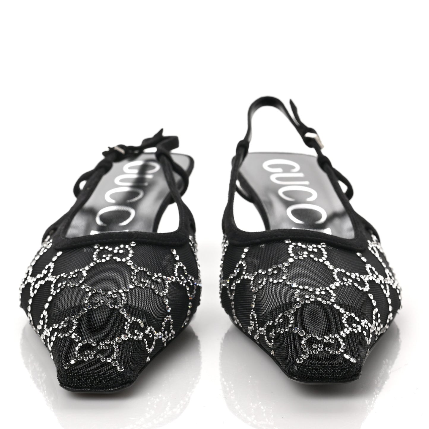 Tela Retino Kid Scamosciato Crystal GG Monogram Square G 35mm Slingback Pumps 40 Black