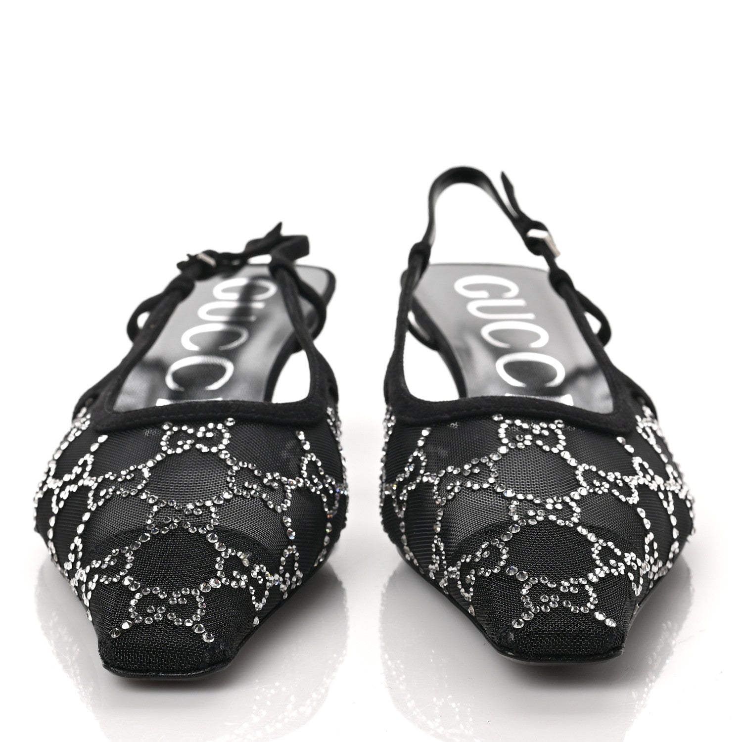 Gucci Tela Retino Kid Scamosciato Crystal GG Monogram Square G 35mm Slingback Pumps 40 Black 2 of 7
