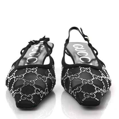 Gucci Tela Retino Kid Scamosciato Crystal GG Monogram Square G 35mm Slingback Pumps 40 Black 2 of 7