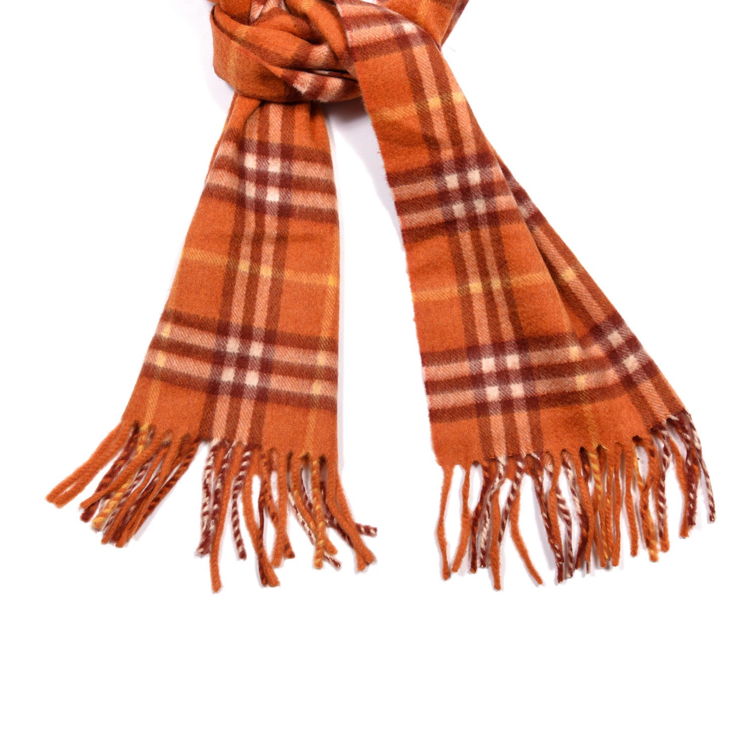 Burberry Cashmere Tonal Vintage Check Fringe Scarf Orange 2 of 3