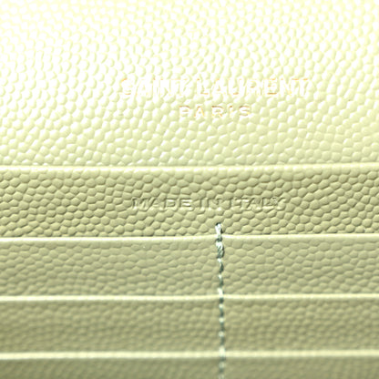 Saint Laurent Grain De Poudre Matelasse Chevron Monogram Chain Wallet Light Sage 6 of 9