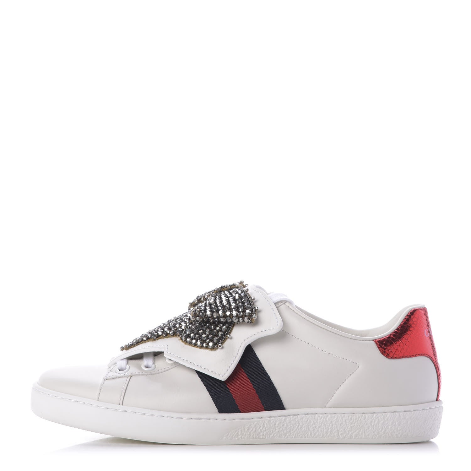 Gucci Calfskin Ayers Web Womens Ace Bow Lace Sneakers 38 White 1 of 10