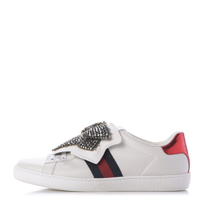 Gucci Calfskin Ayers Web Womens Ace Bow Lace Sneakers 38 White 1 of 10
