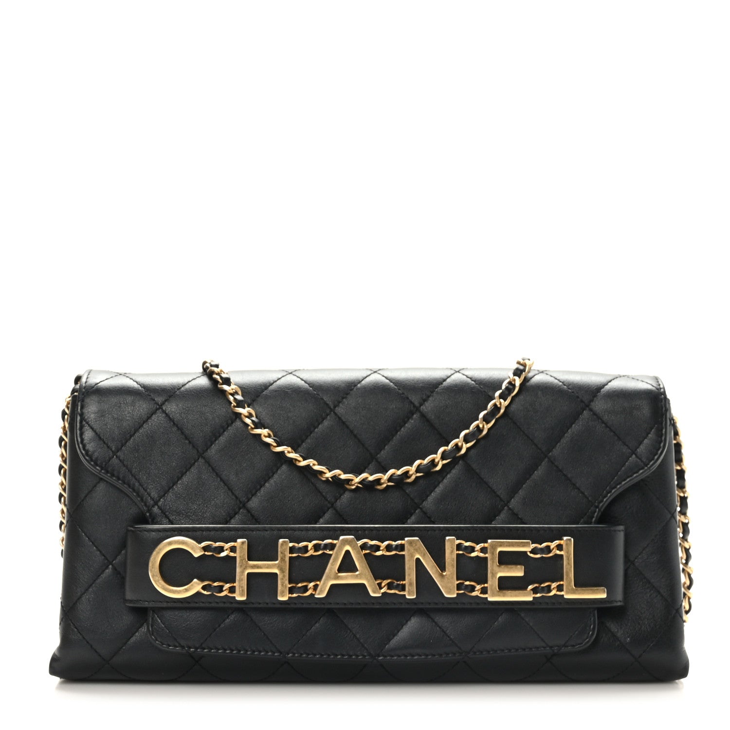 Chanel Calfskin Quilted Enchained Clutch Black 1 of 10