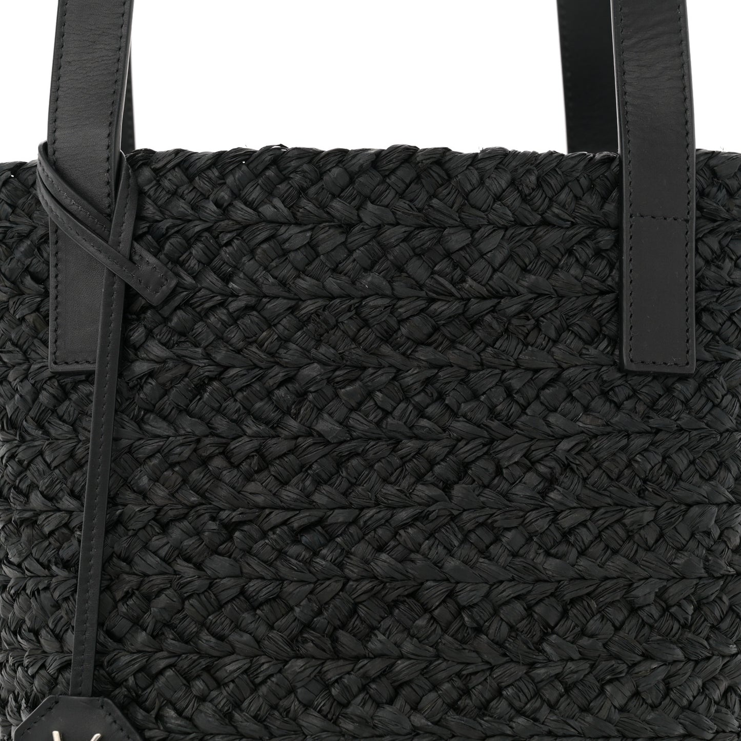 Raffia Calfskin Small Panier Tote Black