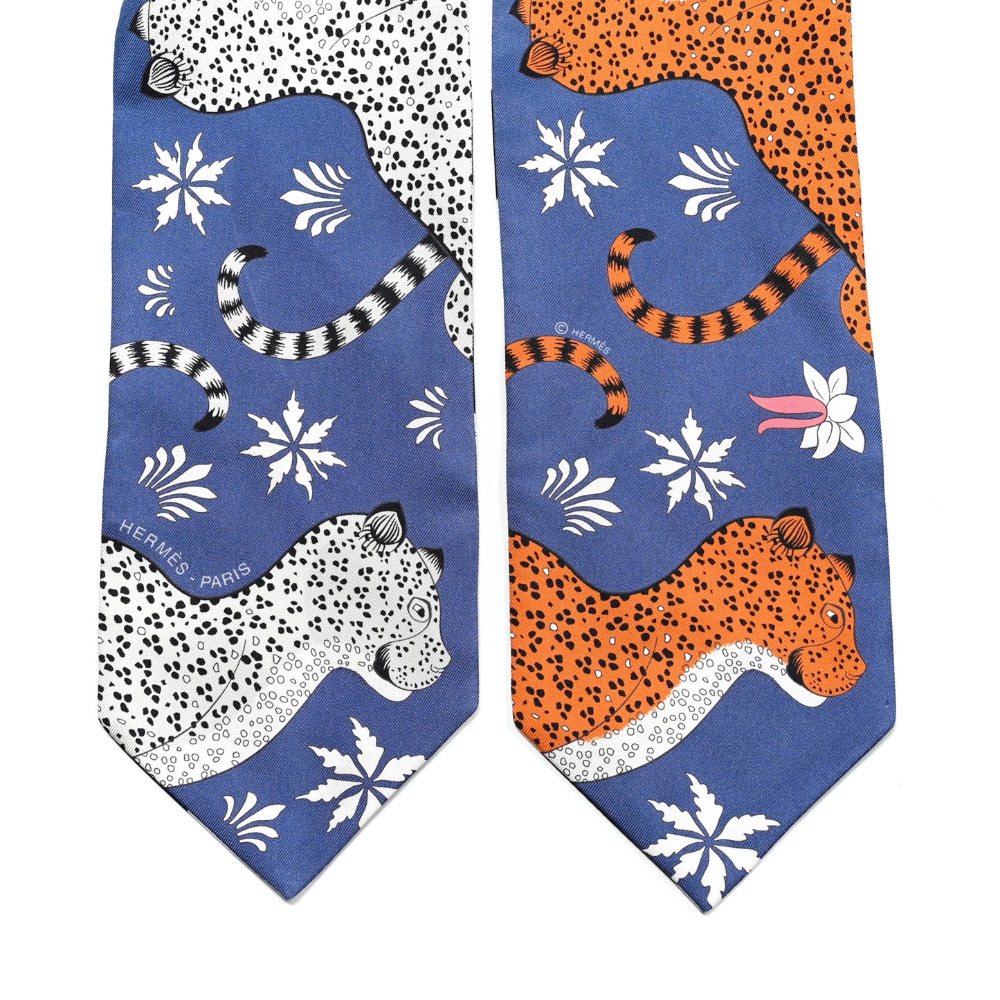 Silk Twill-Up Les Lopards Maxi Twilly Bleu Orange Gris Argent