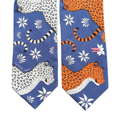Hermes Silk Twill-Up Les Lopards Maxi Twilly Bleu Orange Gris Argent 4 of 4