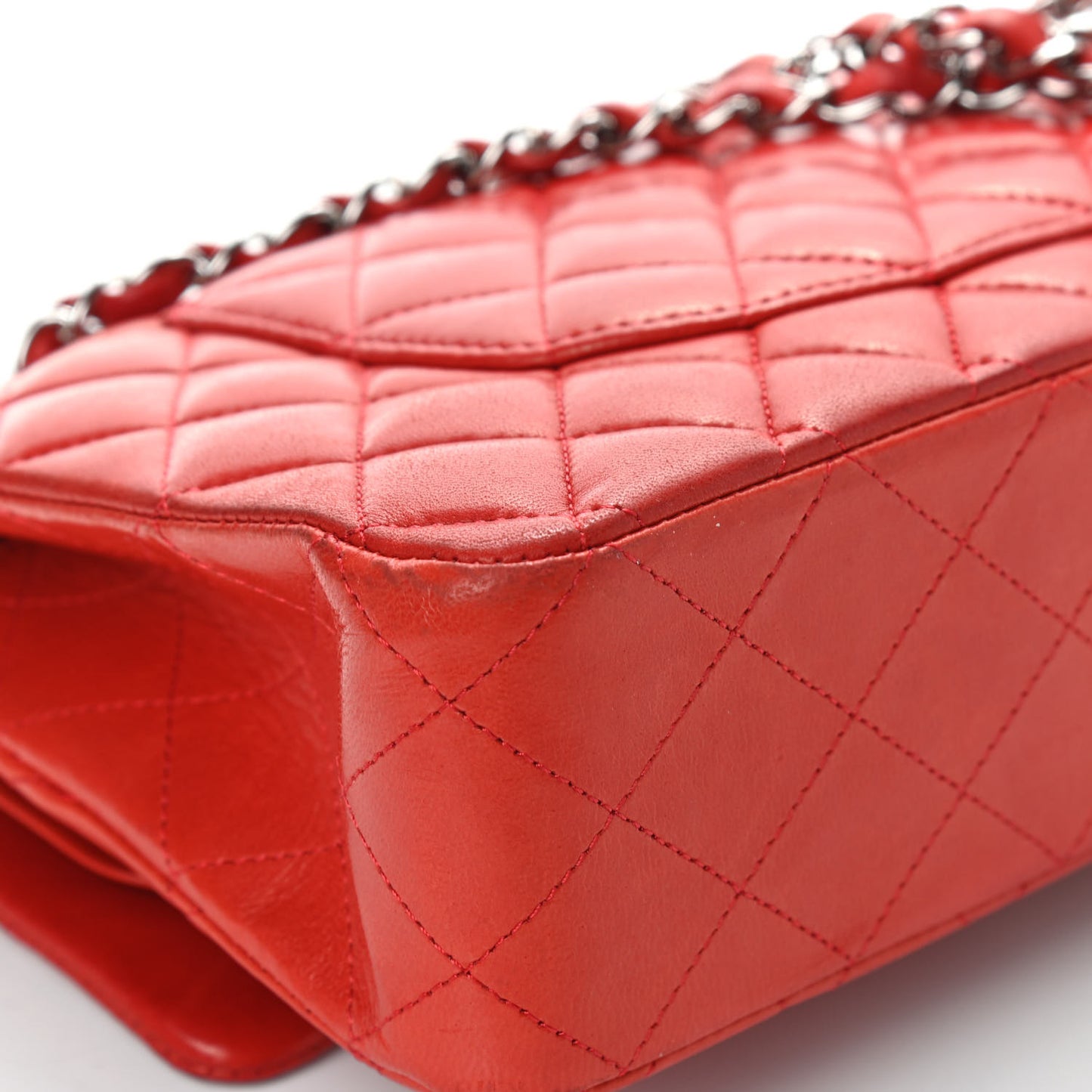 Lambskin Quilted Medium Double Flap Red