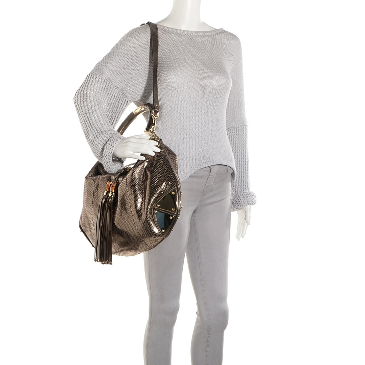 Python Large Indy Top Handle Hobo Metallic