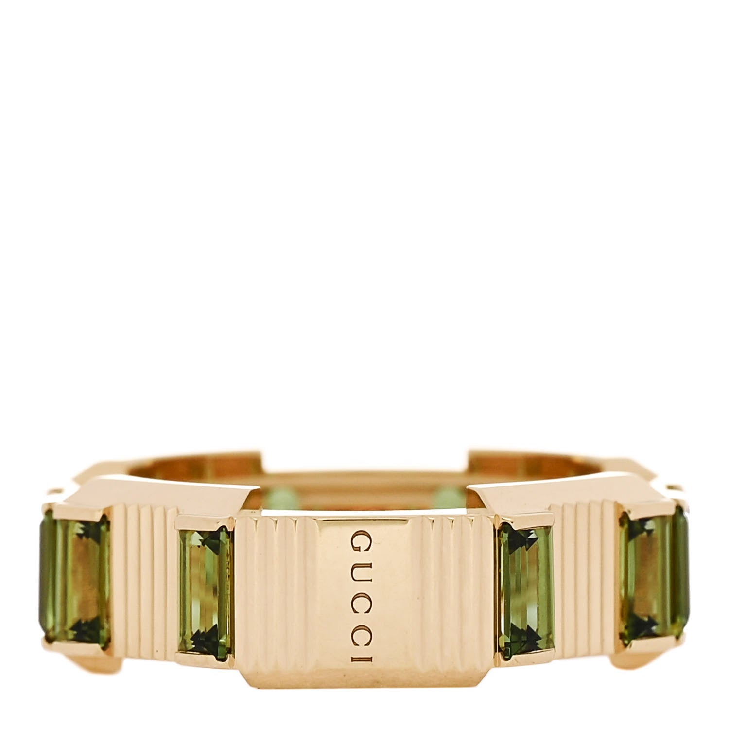 Gucci 18K Yellow Gold Green Tourmaline 7mm Link to Love Ring 50 5.5 3 of 7