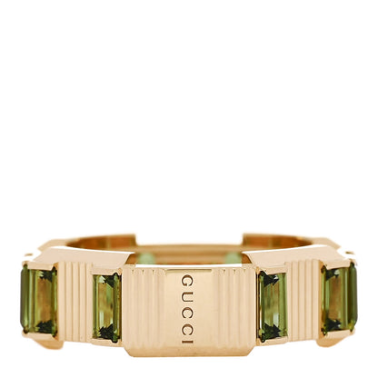Gucci 18K Yellow Gold Green Tourmaline 7mm Link to Love Ring 50 5.5 3 of 7