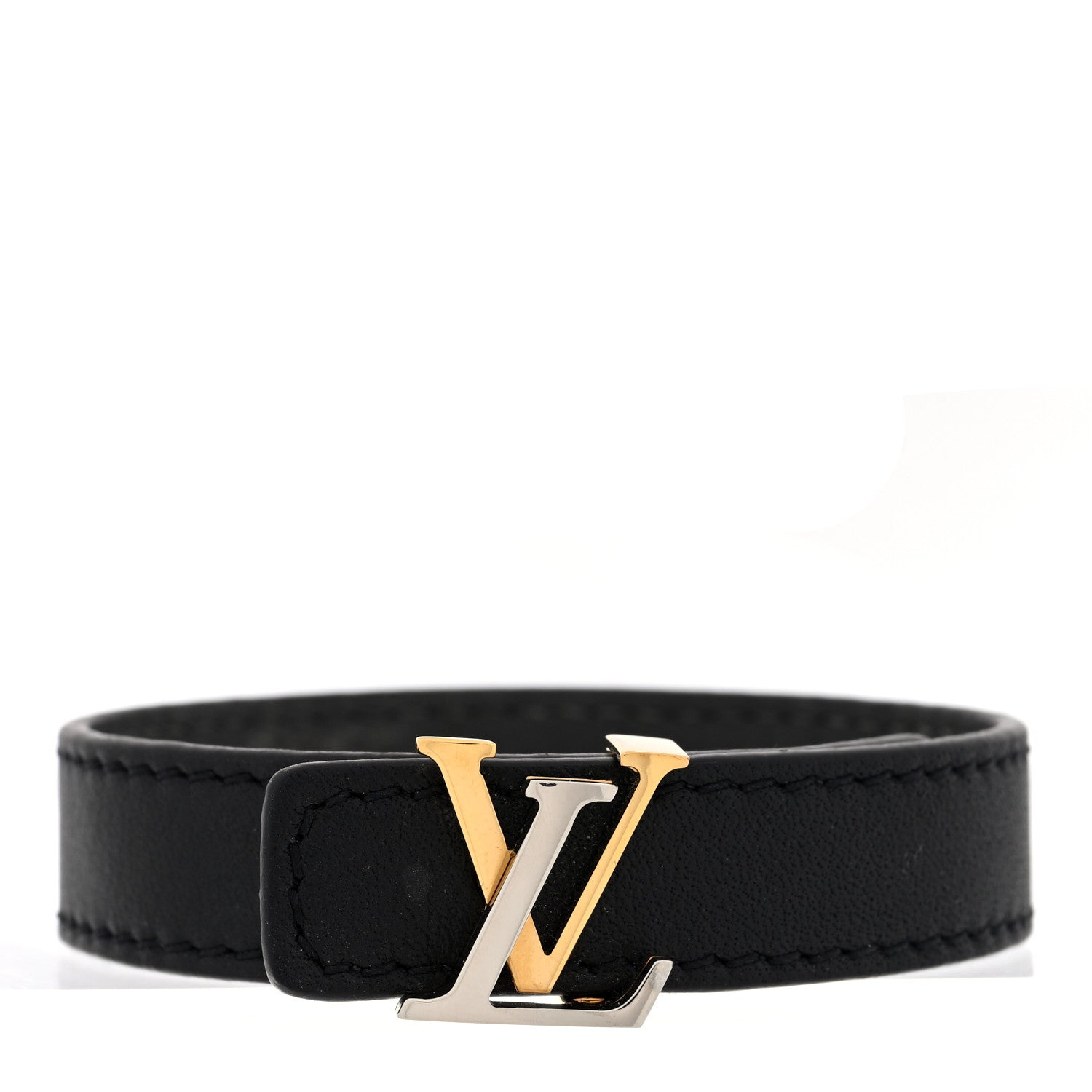 Louis Vuitton Calfskin Metal LV Bracelet Black Gold Silver 1 of 4