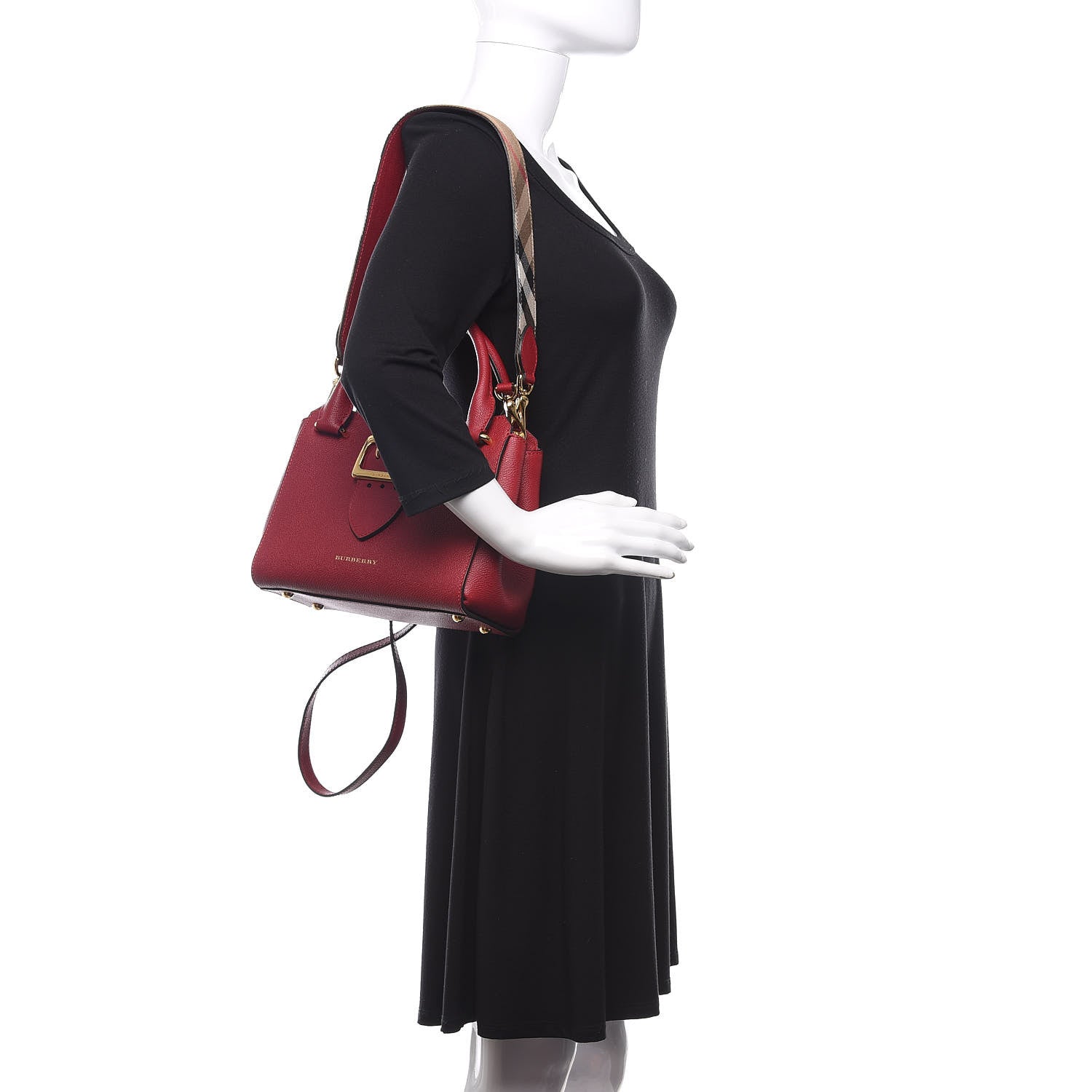 Burberry Soft Grain Calfskin Small Buckle Tote Parade Red 2 of 10