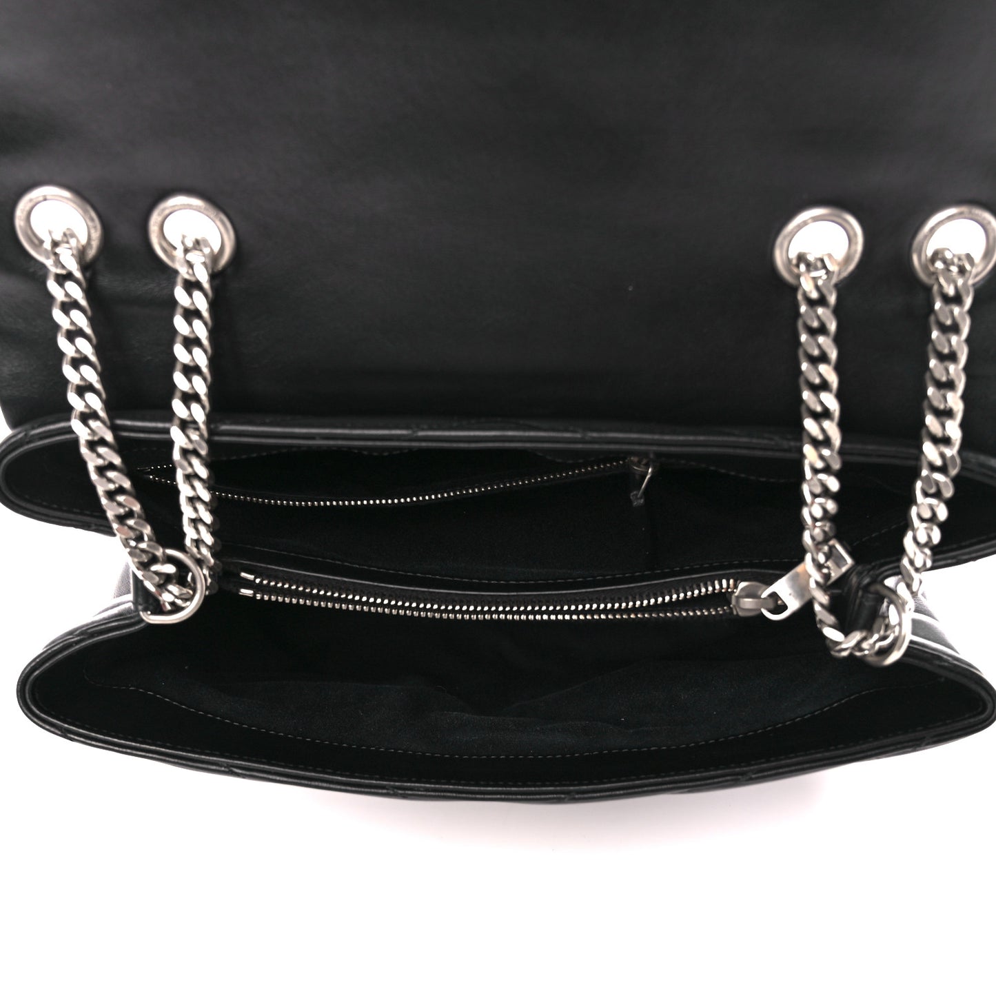 Calfskin Y Quilted Monogram Medium Loulou Chain Satchel Black