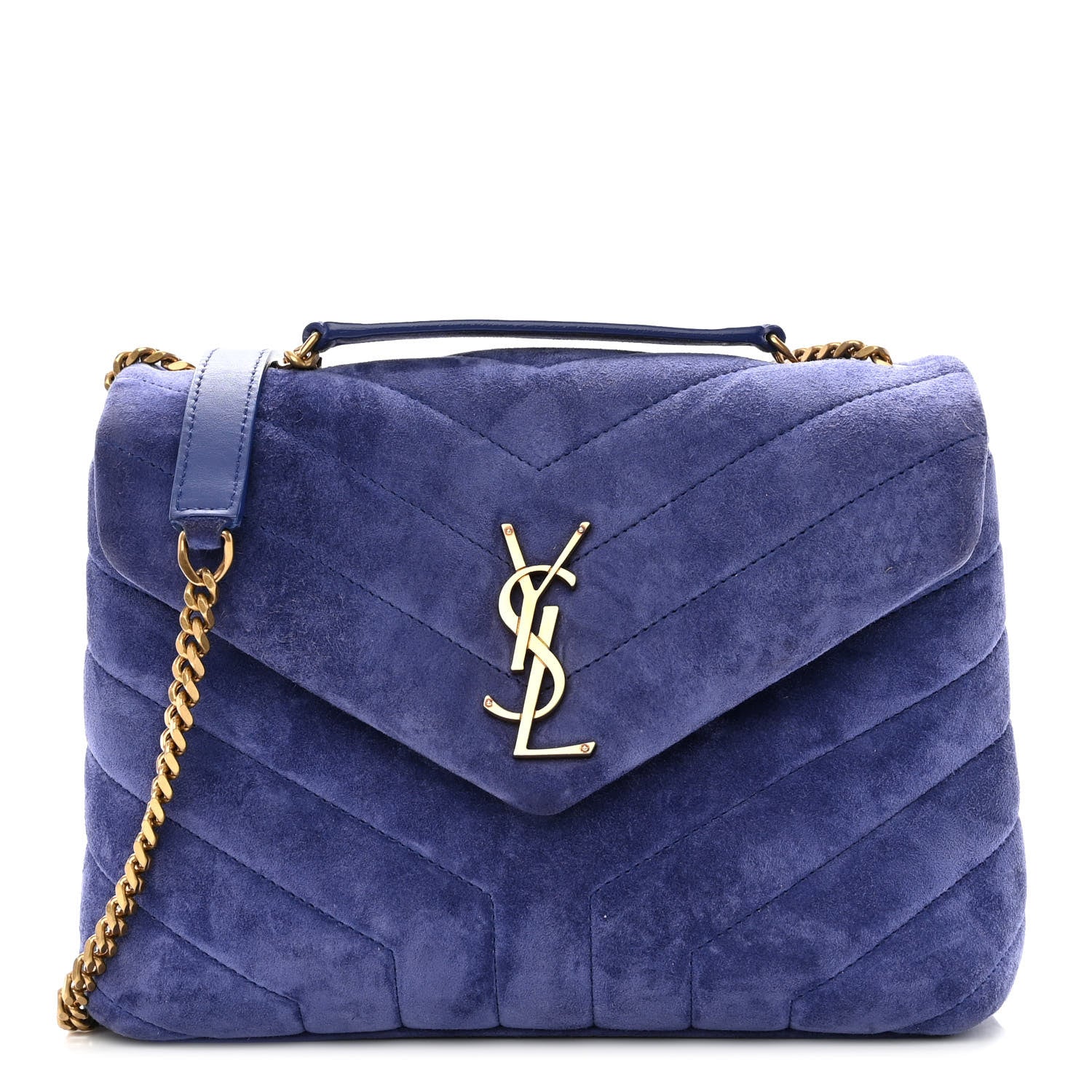 Saint Laurent Velvet Y Quilted Monogram Small Loulou Chain Satchel Blue Sapphire 1 of 10