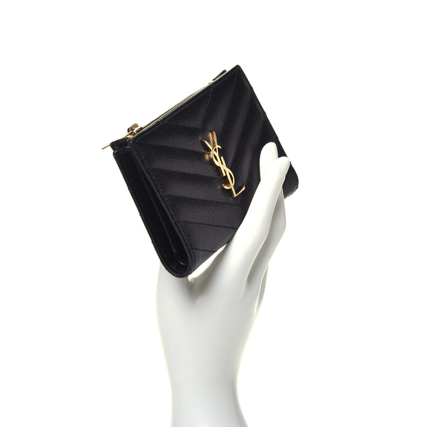 Grain De Poudre Matelasse Chevron Monogram Zipped Two-Part Wallet Black