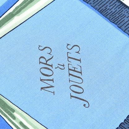 Hermes Cashmere Silk Mors A Jouets Chemise Shawl 140 Bleu Ciel Marine 4 of 6