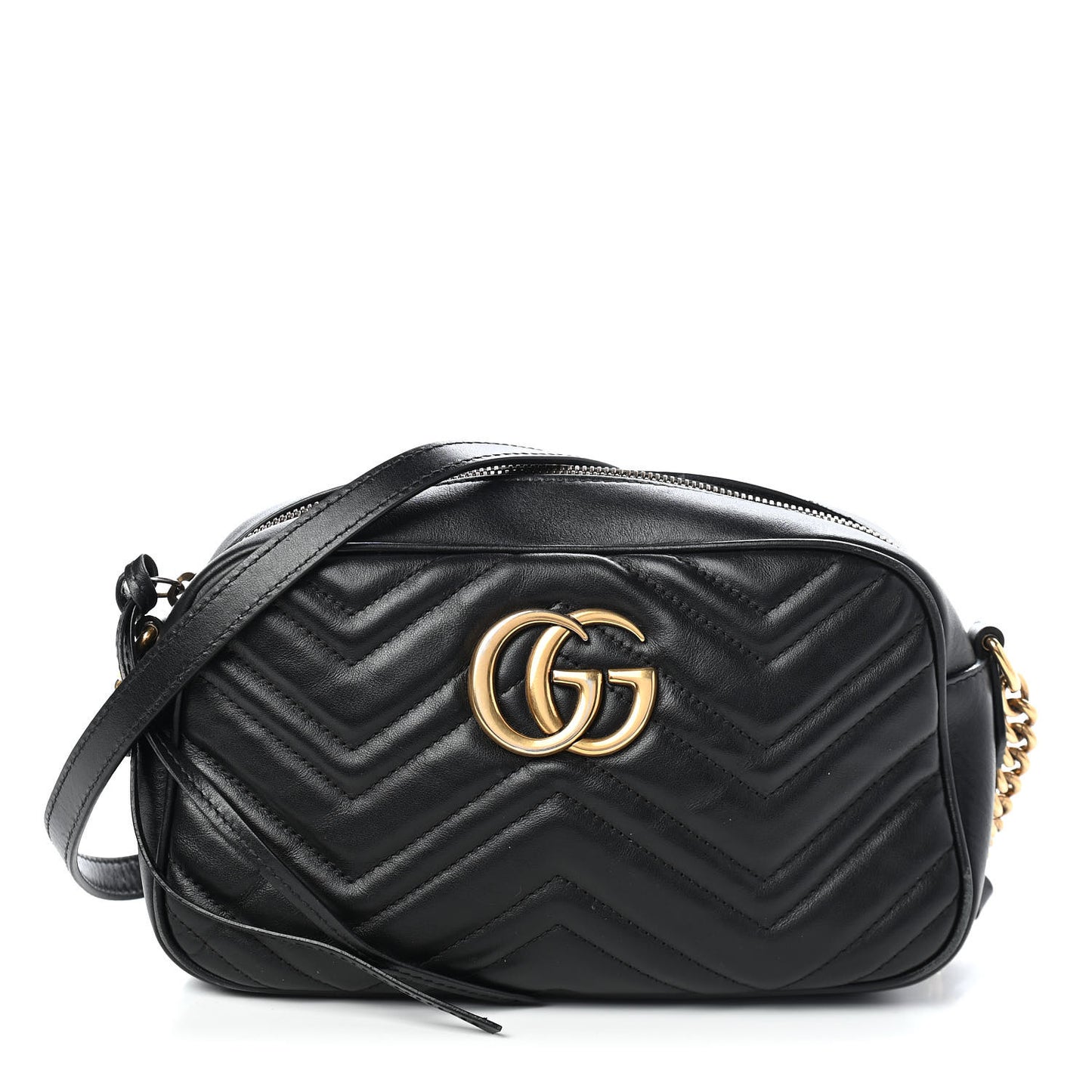 Calfskin Matelasse Small GG Marmont Chain Shoulder Bag Black