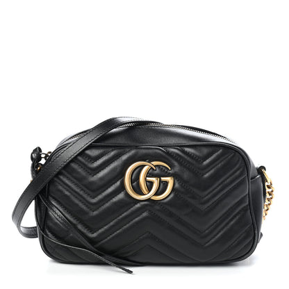 Gucci Calfskin Matelasse Small GG Marmont Chain Shoulder Bag Black 1 of 9