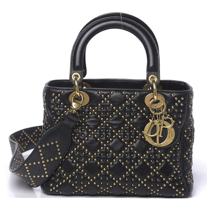 Christian Dior Calfskin Cannage Studded Medium Supple Lady Dior Black 1 of 12
