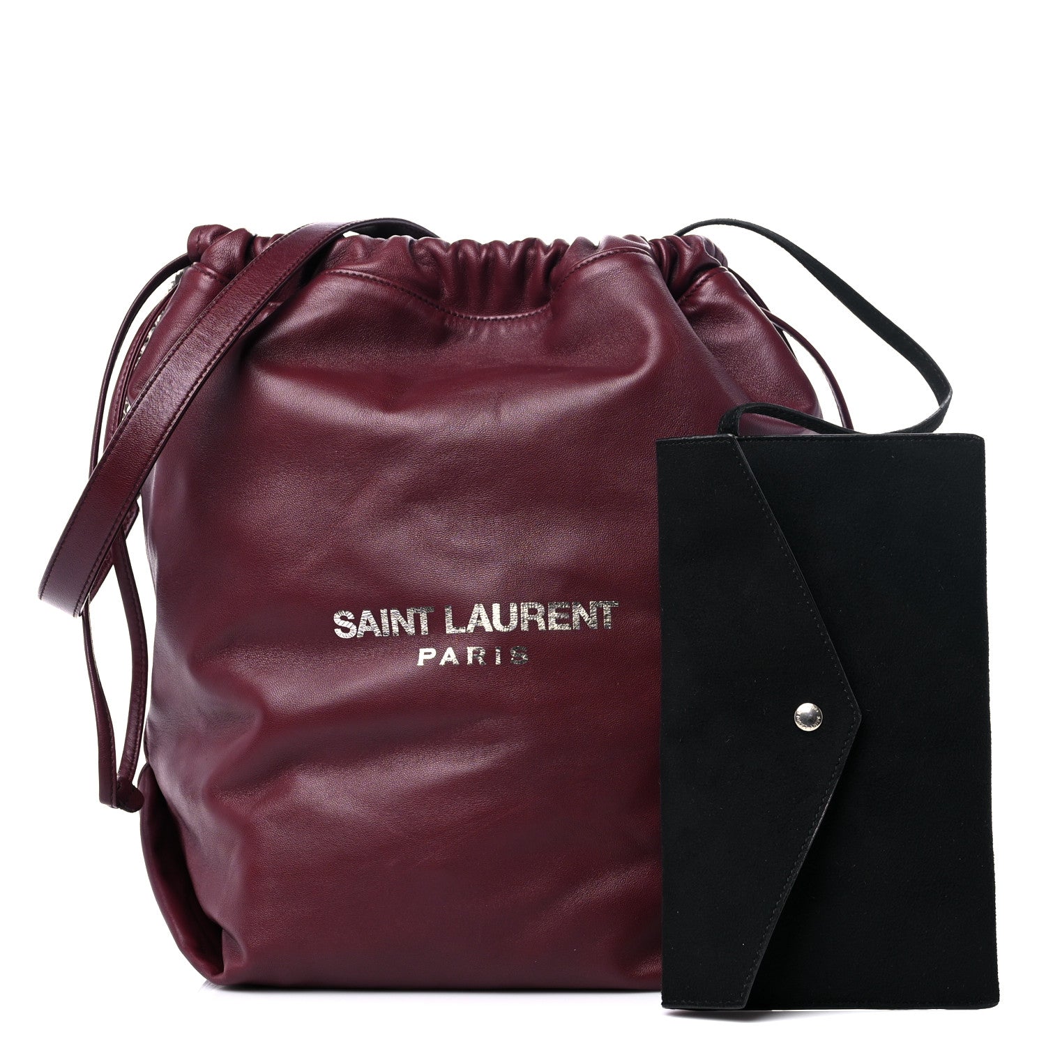 Saint Laurent Lambskin Teddy Drawstring Bag Burgundy 1 of 12