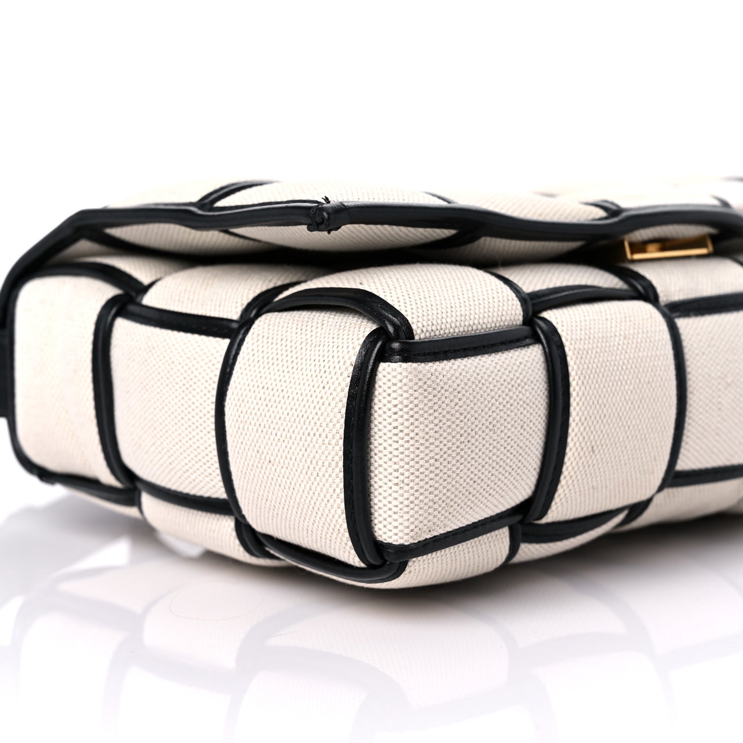 Canvas Intrecciato Padded Cassette Crossbody Bag Natural Black