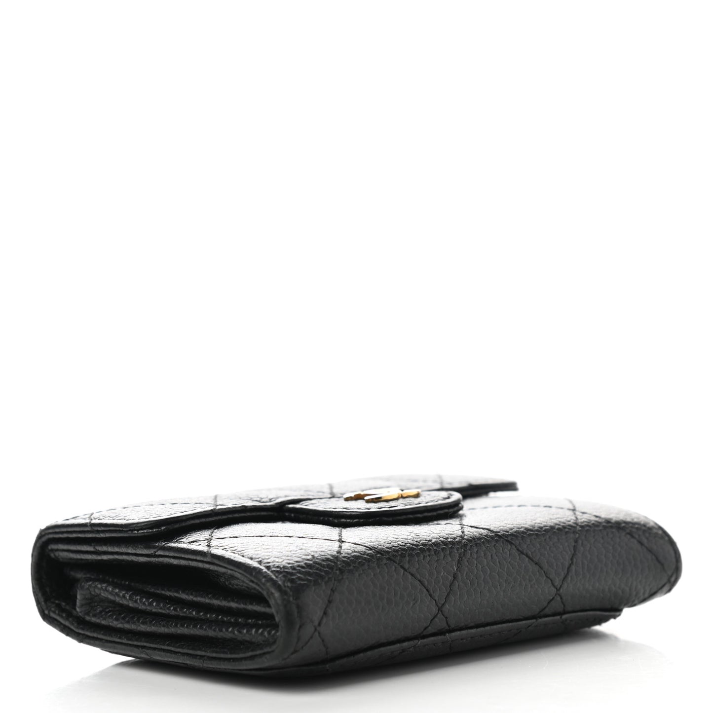 Caviar Quilted Flap Card Holder Wallet Black