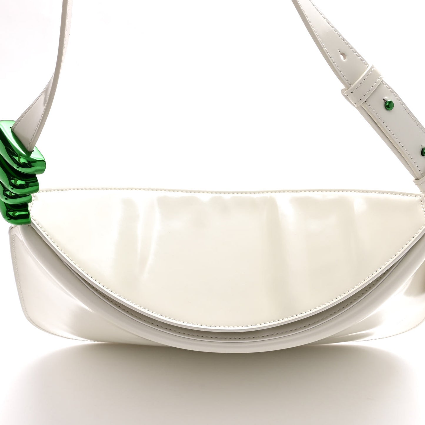 Brushed Calfskin Cradle Fold Over Shoulder Bag White Parakeet