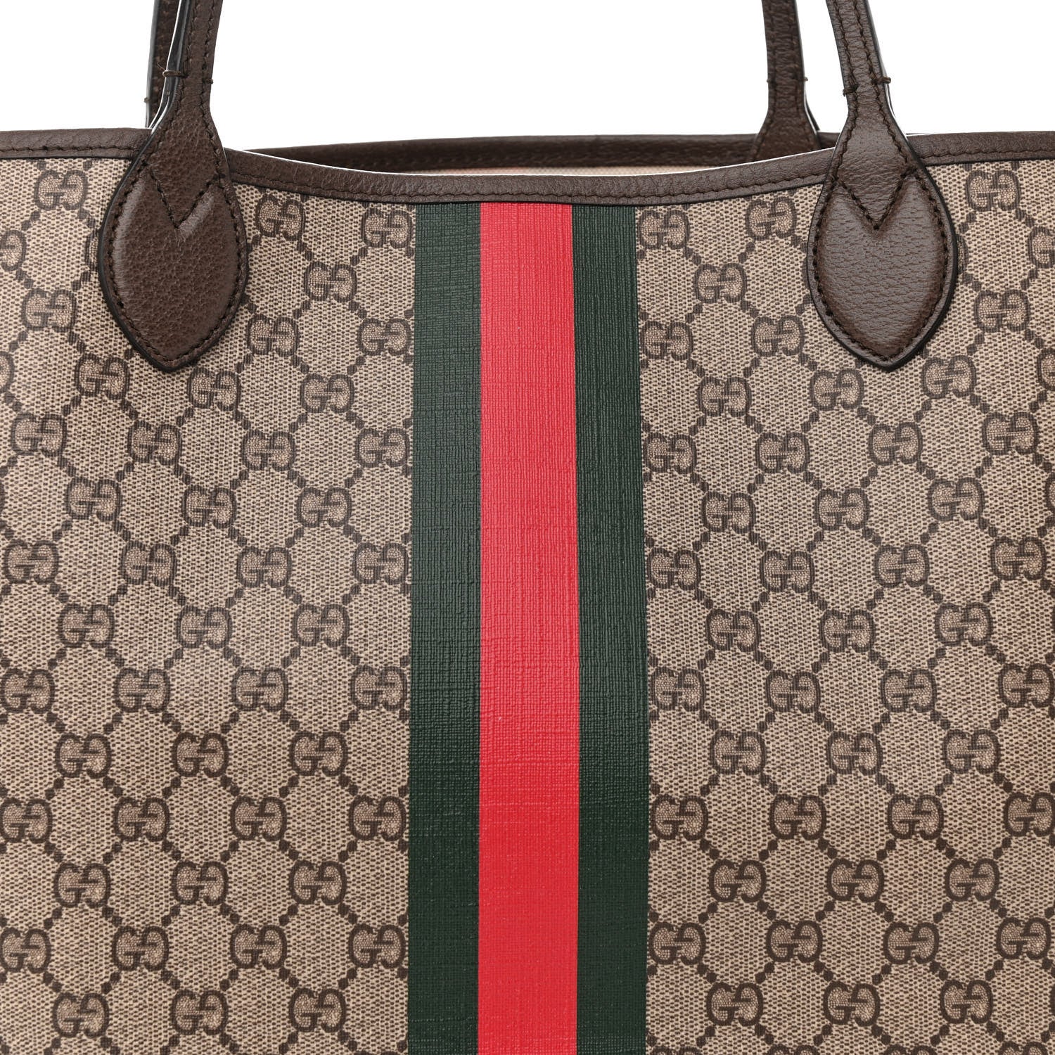 Gucci GG Supreme Monogram Textured Dollar Calfskin Web Large Ophidia Tote Beige Ebony New Acero 10 of 17