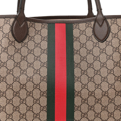 Gucci GG Supreme Monogram Textured Dollar Calfskin Web Large Ophidia Tote Beige Ebony New Acero 10 of 17