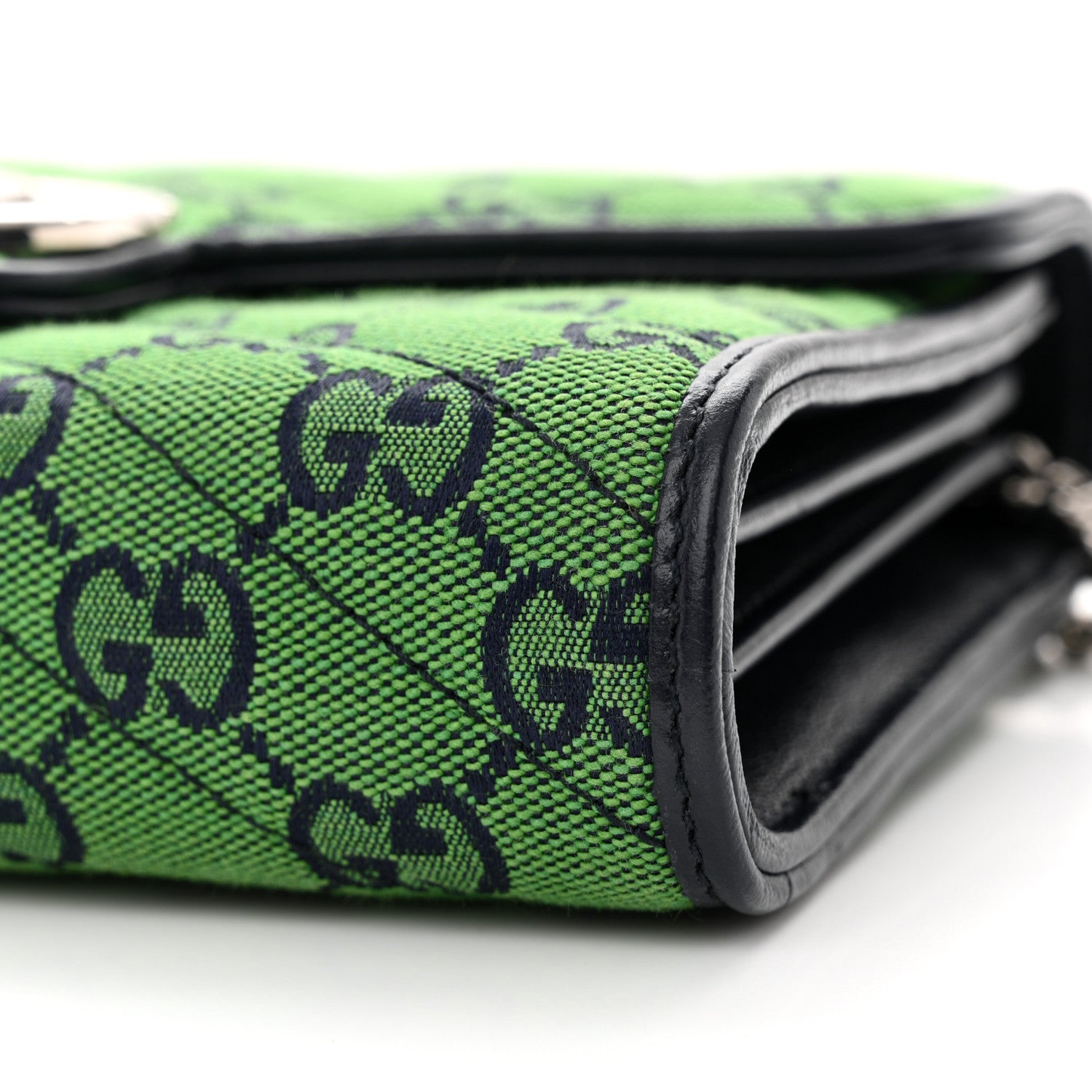 Gucci Monogram Multicolor Matelasse Diagonal GG Marmont Chain Wallet Green Blue 10 of 11