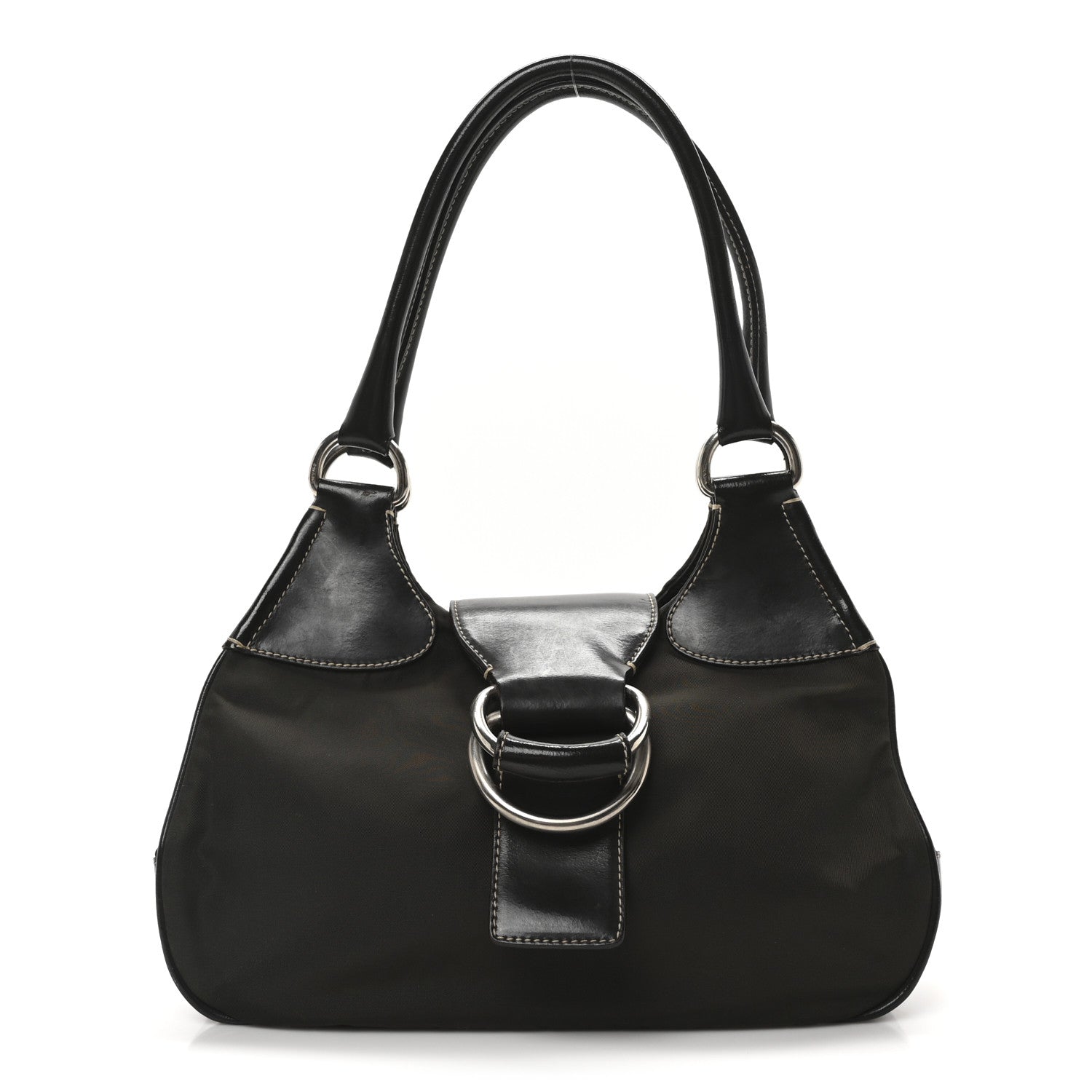 Prada Tessuto Nylon Calfskin Shoulder Bag Mimetico Moro 1 of 9