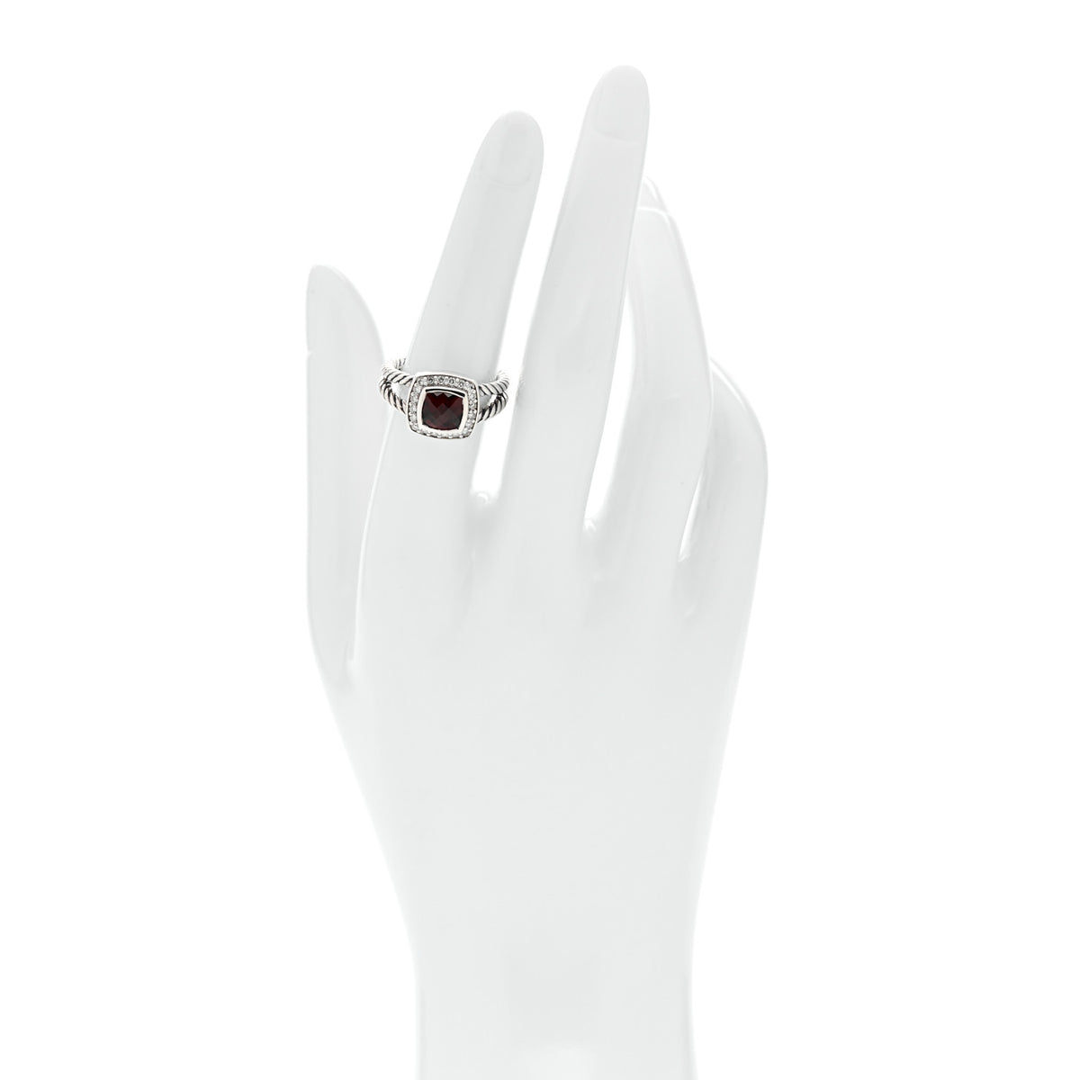 Sterling Silver Diamond Garnet 7mm Petite Albion Ring 53 6.5