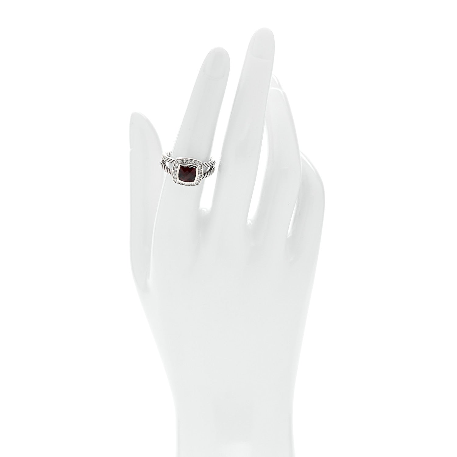David Yurman Sterling Silver Diamond Garnet 7mm Petite Albion Ring 53 6.5 2 of 4