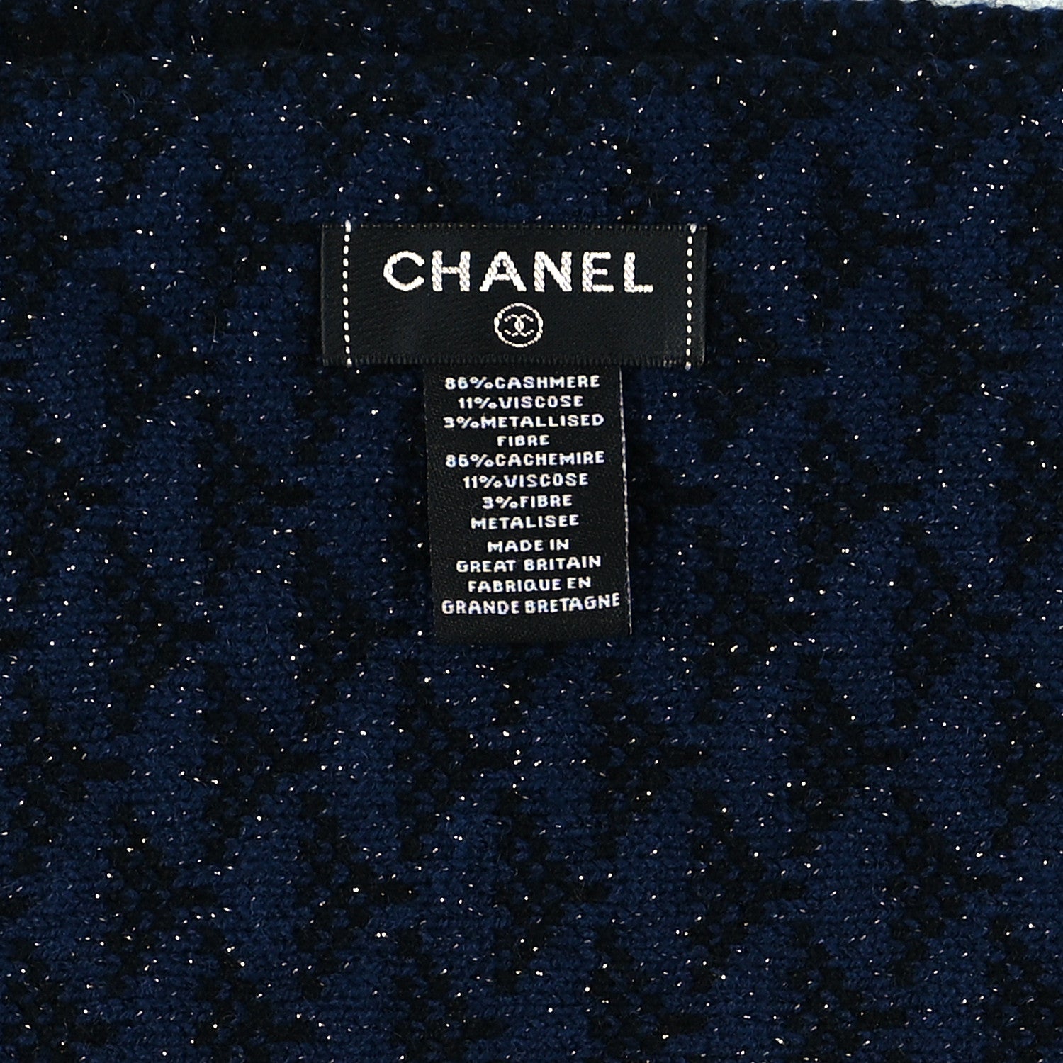 Chanel Cashmere Blend CC Scarf Black Navy 3 of 3
