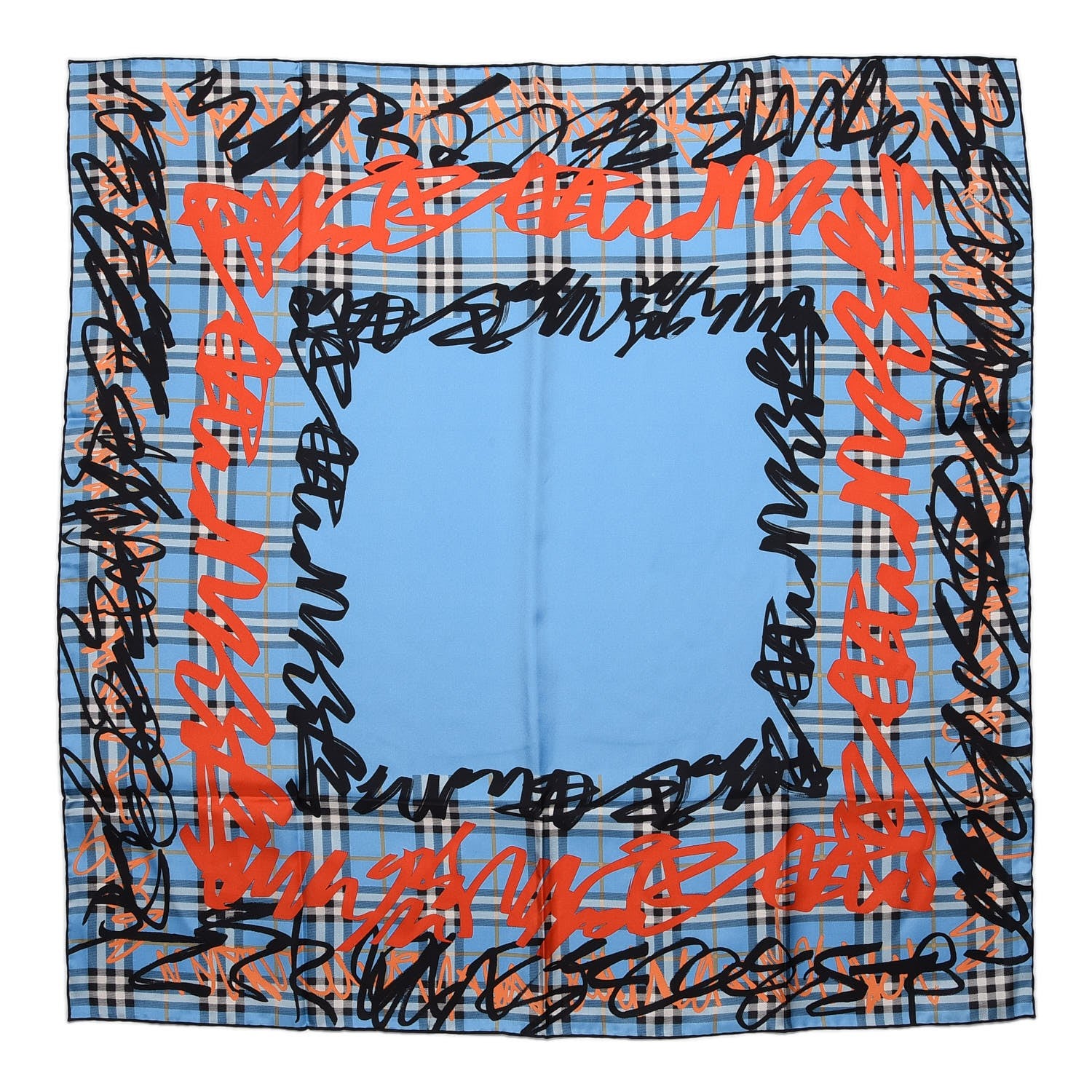 Burberry Silk Vintage Check Scribble Print Scarf Light Azure 1 of 3