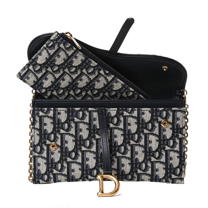 Christian Dior Oblique Saddle Chain Long Wallet Blue 6 of 14