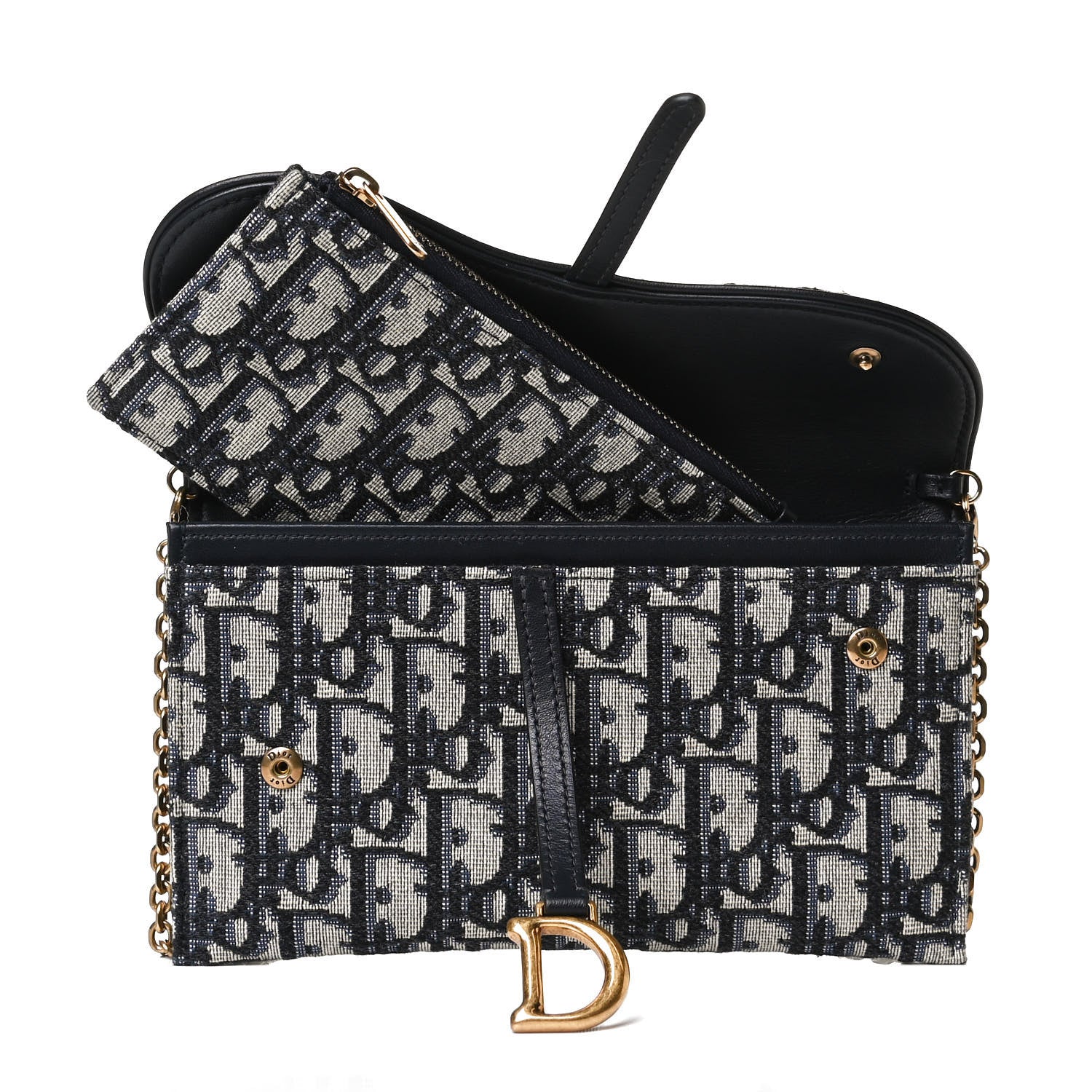 Christian Dior Oblique Saddle Chain Long Wallet Blue 6 of 14